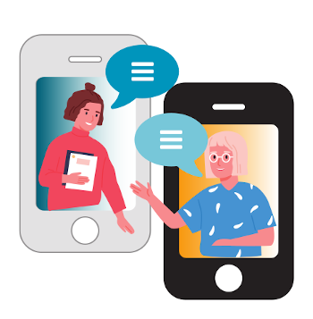 Symbolbild chat, zwei smartphones mit sprechblasen